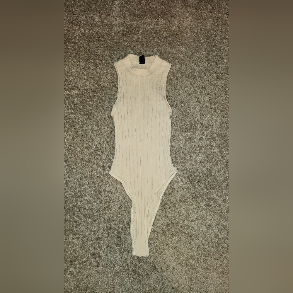 Shein mock neck ripped bodysuit w/ snap closure
